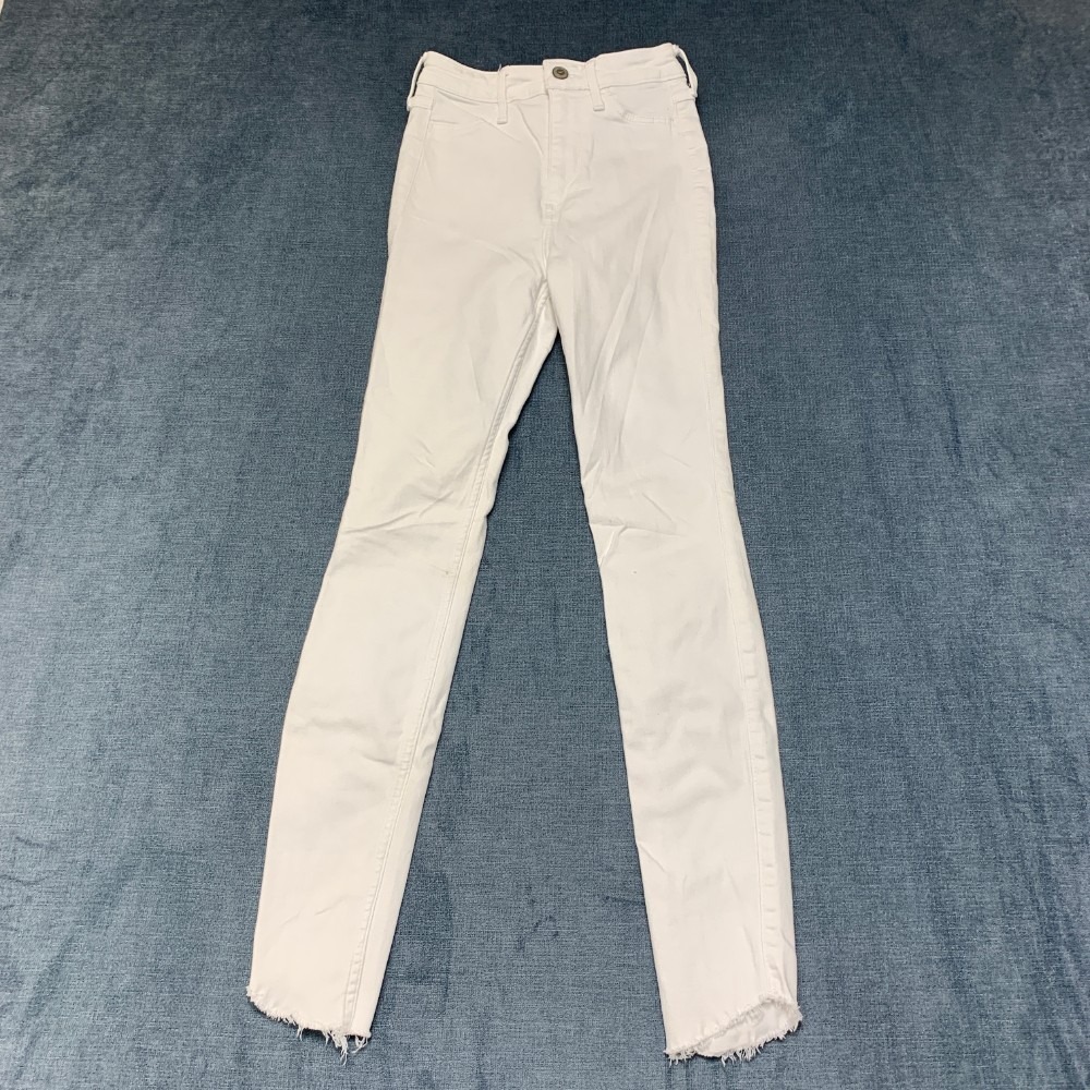 Hollister Leggings Jeans Womens 24x28 White Cotton Advanced Stretch Frayed Hem